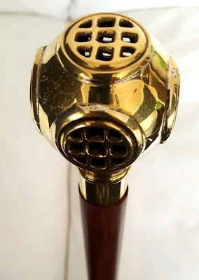  Casco Madera Marrón Bastón Latón Hermoso Buceo Estilo Clásico Regalo Foto 1 de 4