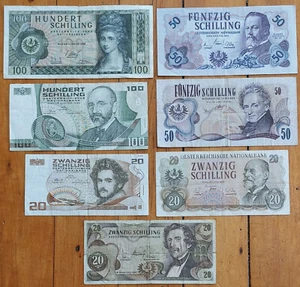 1956-1984 AUSTRIA 7 Note 100 50 20 Schilling Lot Currency Banknote Collection - Picture 1 of 2