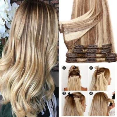 Extensiones de cabello con clip cabello humano real cabello natural trama larga balayage recto Foto 1 de 4