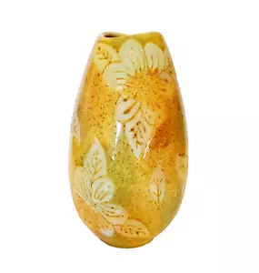 Vaso ceramica artistica giallo e verde testurizzato ceramica floreale firmato D Haven 7,5" - Foto 1 di 6