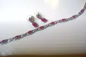 Sterling Silver Mozambique Ruby Bracelet and Earrings - Picture 1 of 3