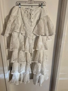 Women NWOT "ASOS Luxe"white eyelet,ties in front,layered ruffle pants. Size 14 - Picture 1 of 2