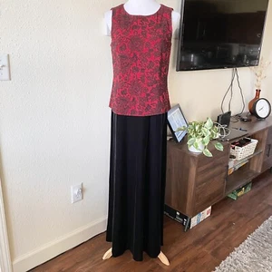 Vintage Damen Alex Abendkleid schwarz Samt mit rot verziertem Miederkleid - Bild 1 von 9