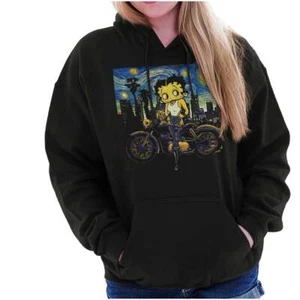 Betty Boop Retro Cartoon Starry Night Biker Womens Hooded Sweatshirts Hoodies - Picture 1 of 6