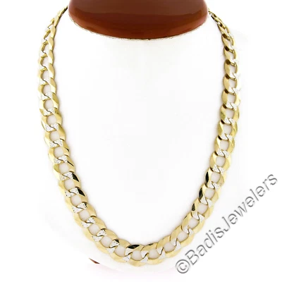 Collar de cadena de eslabones de 12,3 mm con corte de diamante de 27,5" de oro pesado de 14 k para hombre Foto 1 de 4