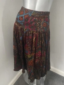 Vintage Autumnal Print Lined Velvet Long Skirt Size 32” Waist Size 14 - Picture 1 of 6