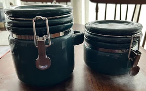 Belagio Canister Set 2 Piece Kitchen Counter Storage Green Air Tight Vntg EUC - Picture 1 of 7