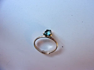 Gold Tone Adjustable 10KTGF Fashion Ring With Aqua Color Stone - Picture 1 of 7