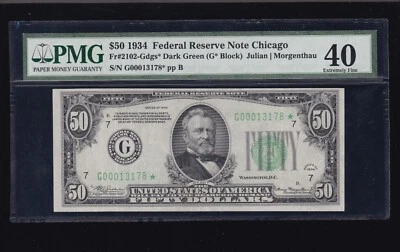 US 1934 $50 FRN Chicago STAR NOTE* FR 2102-G PMG 40 XF (178*) - Image 1 of 2