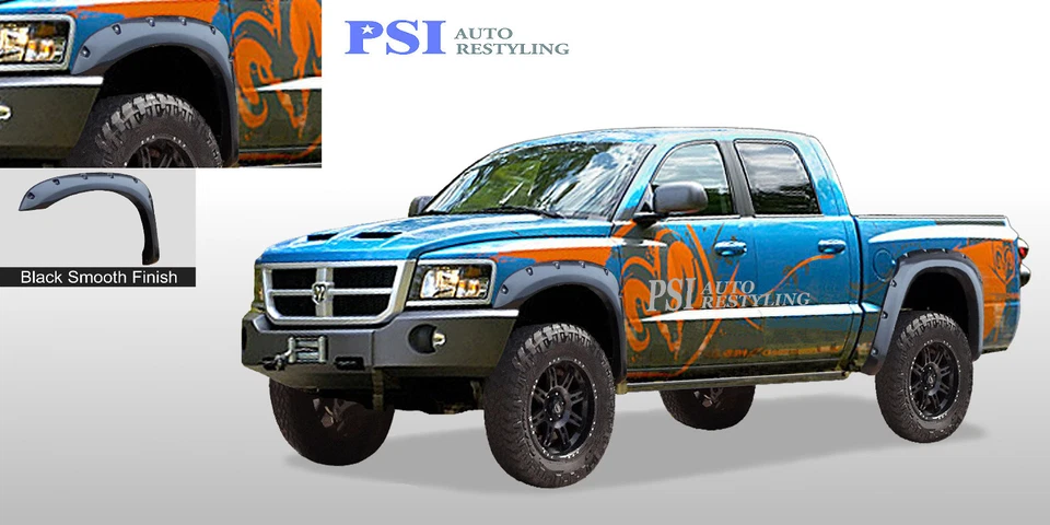 Black Paintable Rivet Fender Flares Fits Dodge Dakota Crew Cab Only 4pcs 05-11 - Image 1 of 1