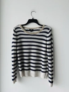 H&M Striped Sweater Navy Blue White Gold Trim Long Sleeve Womens S Nautical - Picture 1 of 10
