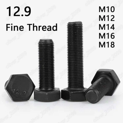 Fine Thread Black 12.9 Steel Hexagon Bolts Hex Head Screws M10 M12 M14 M16 M18 - Image 1 of 4