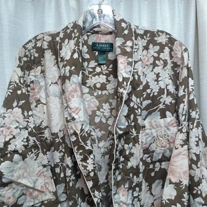 Lauren Ralph Lauren Damen Gr. L braun Blumen Logo bestickt Morgenmantel OHNE GÜRTEL - Bild 1 von 8