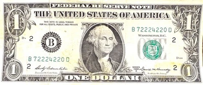 1969A 1 DOLLAR BILL OLD NOTE Five 2s   / B72224220D  /FANCY SERIAL NUMBER - Image 1 of 4