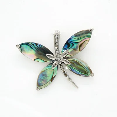 Joyería concha de paua abulón natural - Colgante libélula de acero inoxidable Foto 1 de 3