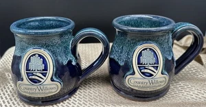 Deneen Pottery Glazed Mug Cup Country Willows Ashland, OR  Blue Green EUC 3.5” - Picture 1 of 6