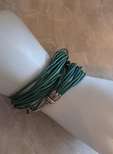 Chan Luu Green Multi Strand Convertible Choker Necklace Bracelet Silver Hardware - Picture 1 of 6