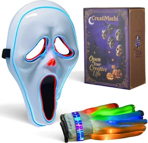 LED Mask,Halloween Costumes LED Gloves Set,Scary Masks,Glow in Dark Skeleton - Picture 1 of 12