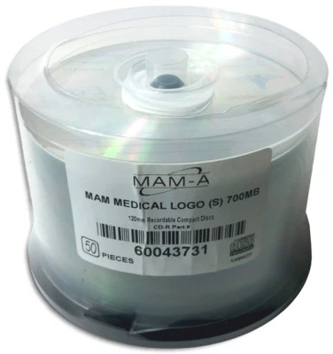 50-Pak MAM-A Mitsui MEDICAL GRADE Logo-top ARCHIVAL 52X 80-Min CD-R’s, #43731 - Image 1 of 3