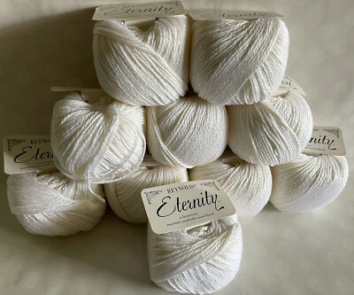 Lot of 10 balls Vintage Reynolds Eternity Yarn wool Blend 750 Bright White - Image 1 of 3