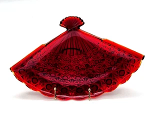 Vtg LG Wright Glass Daisy & Button Fan Tray Amberina Red Vanity Plate Some GLOW - Picture 1 of 18