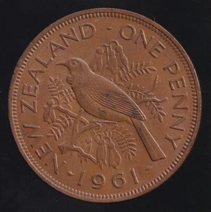 New Zealand 1961 One Penny 1d Elizabeth II - almost Uncirculated - Picture 1 of 3