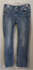 Grace in LA Blue Boot Cut Embellished Denim Jeans Size 28 Turquoise Gold Silver