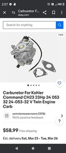 RANSOTO Carburetor with Gasket Compatible with Kohler CH22 CH23 CH620 CH680 19-2 - Picture 1 of 1
