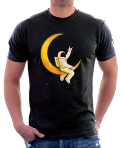 Spaceman Man on the Moon Space NASA rocket funny black t-shirt 9754 - Foto 1 di 2