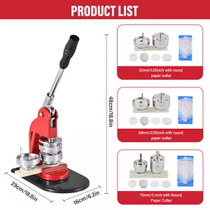 Button Maker Machine Badge Pin Machine 1.25"+2.28"+3" 300 Free Parts Press Kit - Picture 1 of 11