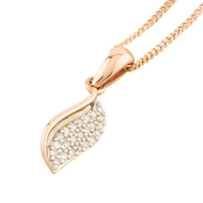 Colgante y cadena con hoja de diamante de oro rosa de 9 quilates Foto 1 de 4