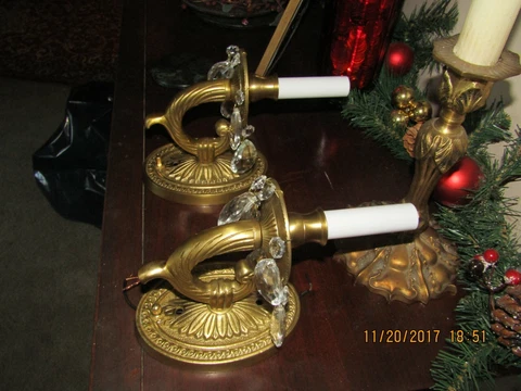 2 EXC. ITALIAN SCONCES ONE LIGHT EA. HEAVY DETAILED DESIGN CRYSTALS SWITCHES Cover