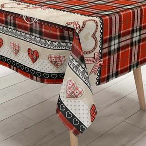 Wachstuch Tischdecke K182A Noel Weihnachten kariert rot Herzen eckig rund oval - Bild 1 von 5