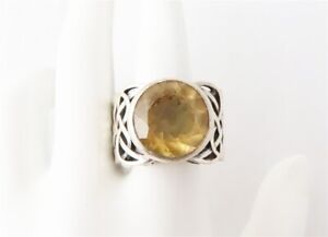 Silpada Sterling Silver ~12mm Citrine Woven Side Celtic Knot Ring Sz 5.75