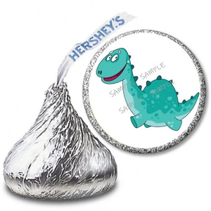 108 CUTE Aqua Dinosaur Birthday Party Favors Hershey Kiss Labels Kiss Stickers - Picture 1 of 1