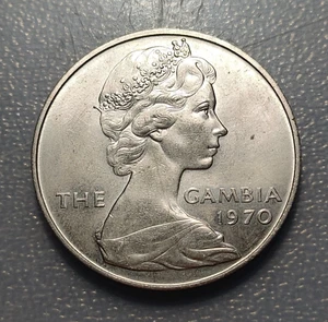 GAMBIA 8 SHILLINGS 1970 EBC+/SC- HIPOPOTAMO ANIMALES NIQUEL NICKEL - Picture 1 of 2