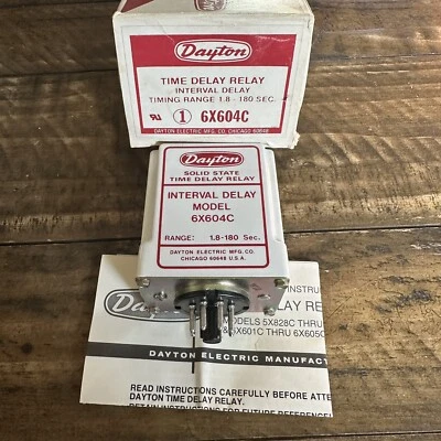 Dayton 6X604C Solid State Time Delay Relay Interval Delay 1.8-180sec 50/60 Hz - Image 1 of 4