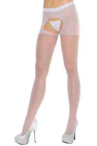 New Women's Elegant Moments White Sheer Crotchless Pantyhose