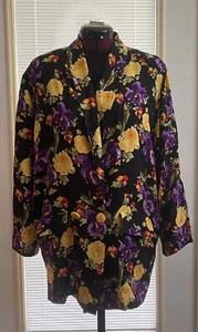 Vintage 80s LARUE Palm Beach Designer Silk Floral Jacquard Jacket S Loose Fit - Picture 1 of 10