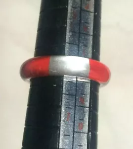 Red & Silver Coloured Lucite Band Ring - 4 Sizes You Choose. - Picture 1 of 5