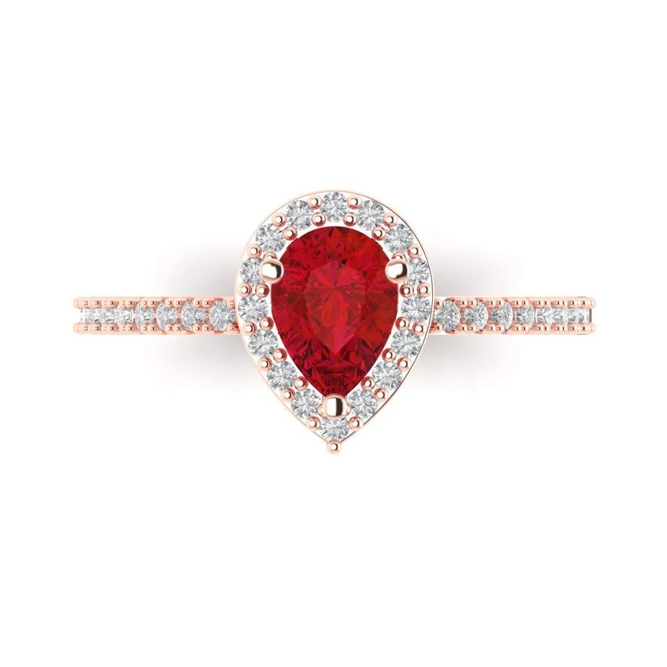 0.755 cttw Round Cut Simulated Ruby Solitaire with Accents Gold Ring for Women - Image 1 of 1