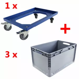 3 Euroboxen + Rollwagen SET Transportbox Lagerbox Transportwagen Transportroller - Bild 1 von 4