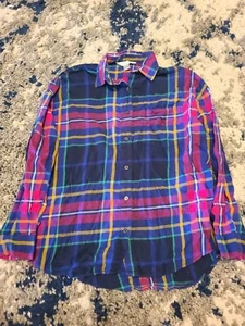 Old Navy The Boyfriend Shirt Women's S Long Sleeve Flannel Blue Multi Plaid - Picture 1 of 3