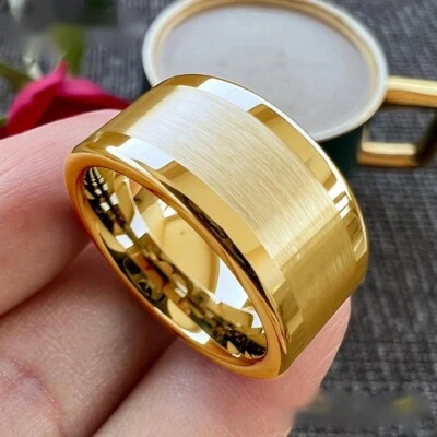 10/12MM Polished Brush Flat Tungsten Carbide Ring Band Wedding Ring Comfort fit - Image 1 of 4