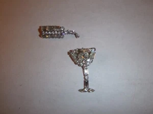 klare Strass Champagner Weinflasche und Glas Brosche Anstecknadel - Bild 1 von 6