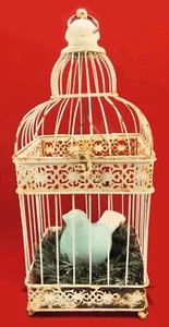 Vintage Shabby Chic Wire Birdcage With Bird In Nest - Picture 1 of 15