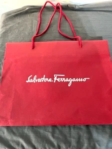SALVATORE FERRAGAMO RED WITH SILVER LOGO SHOPPING BAG W/ROPE HANDLES 15”x12”x7” - Picture 1 of 3