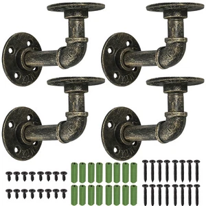 4 Industrial Pipe Shelf Wall Floating Shelves Brackets Iron Rack Holder Display - Picture 1 of 12