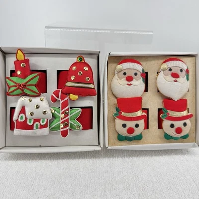 Anillos de servilleta adornados con tela navideña vintage - 8 piezas muñeco de nieve de Papá Noel, etc. Nuevos Foto 1 de 3
