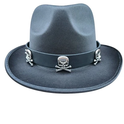 Cappello a dondolo vera pelle teschio croce nichel per fascia cappello western cowboy - Immagine 1 di 4